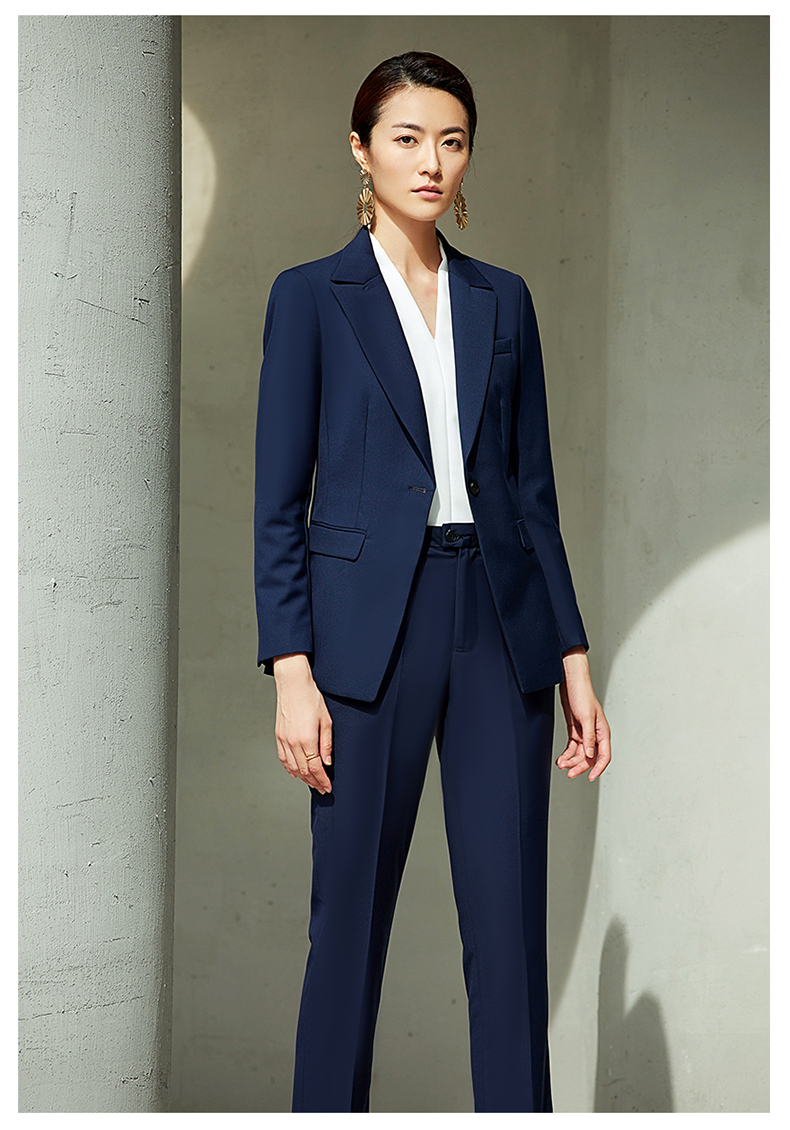 女款藍色單排扣西服定制款圖片